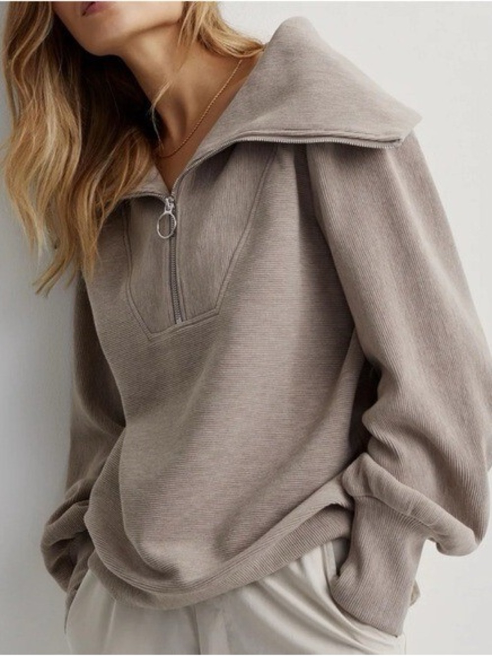 VARLEY Vine Taupe Half-Zip Oversized Pullover Sweater Small - Picture 1 of 10